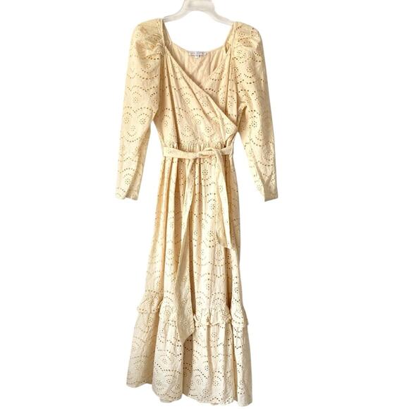 Ivy City Co Cream Ivory Eyelet Belted Maxi Dress size medium Bohemian - Picture 3 of 12